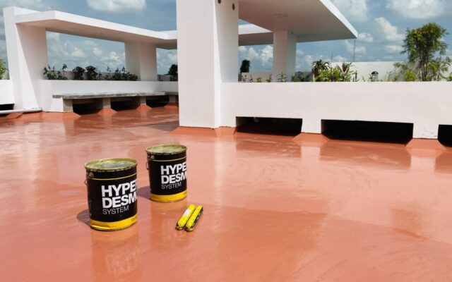 Exposed concrete roof waterproofing with reflecting materials – Bangladesh